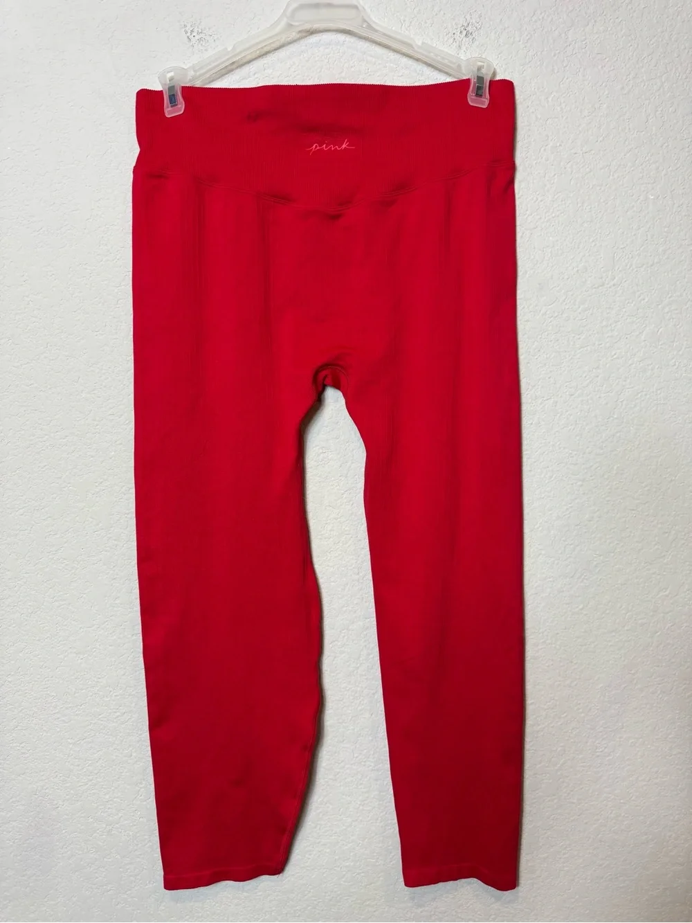 PINK Victoria's Secret Women’s  Bright Red Ribbed Leggings Workout Athleisure XL